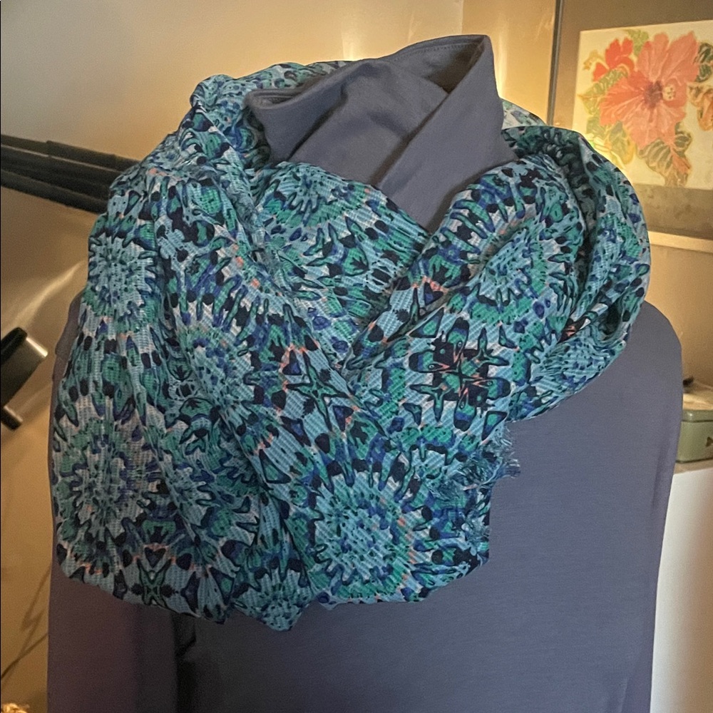 Blue-Green Floral Infinity Scarf - Lightweight Women's Wrap